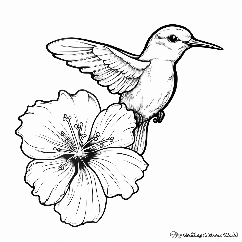 Lovely Hummingbird with Hibiscus Coloring Pages 1
