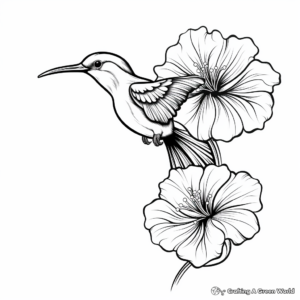 Lovely Hummingbird with Hibiscus Coloring Pages 2