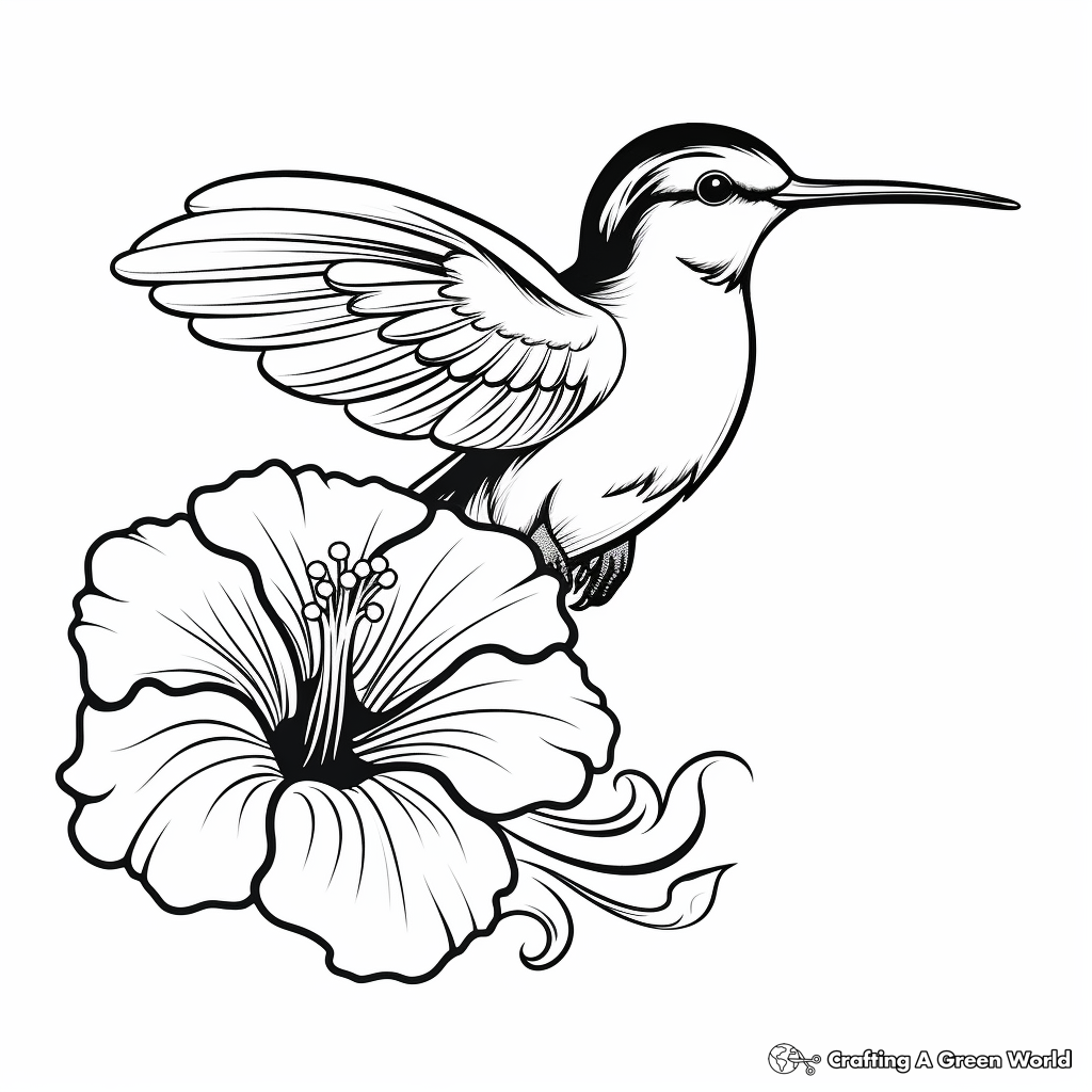 Lovely Hummingbird with Hibiscus Coloring Pages 3