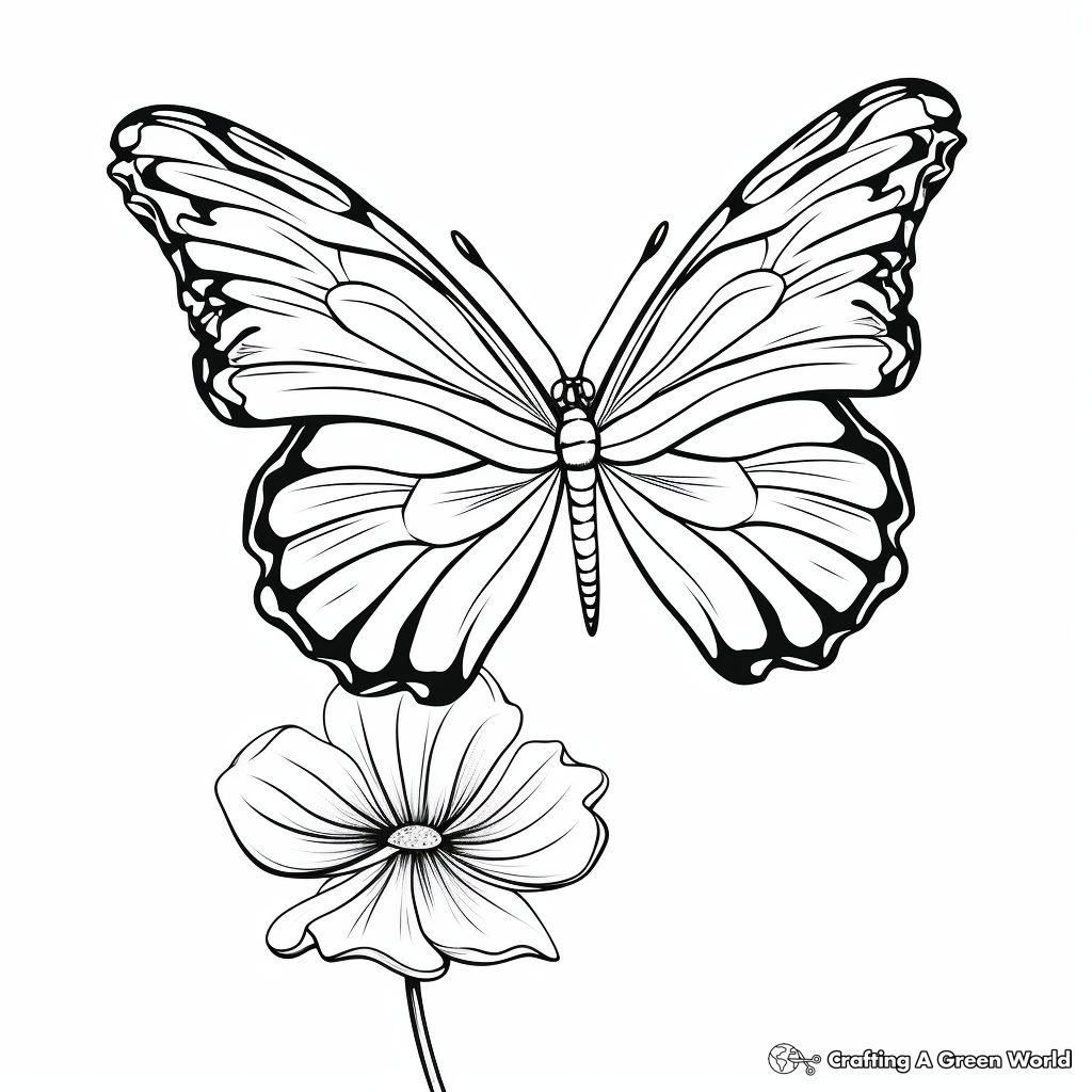 Lovely Monarch Butterfly Landing on Flower Coloring Pages 1