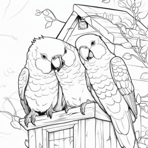 Lovely Parrots in Shelter Coloring Page 1