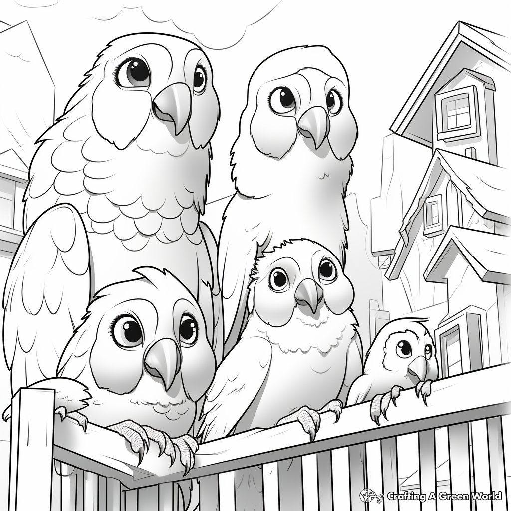 Lovely Parrots in Shelter Coloring Page 3