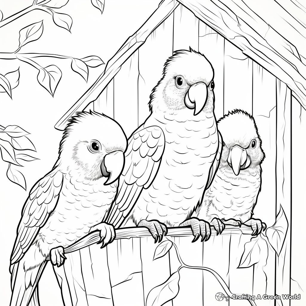 Lovely Parrots in Shelter Coloring Page 4
