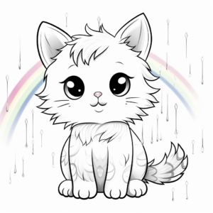 Lovely Rainbow Cat Under the Rain Coloring Page 4