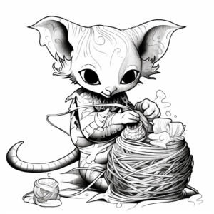 Lovely Sphynx Kitten Playing with Yarn Coloring Pages 1