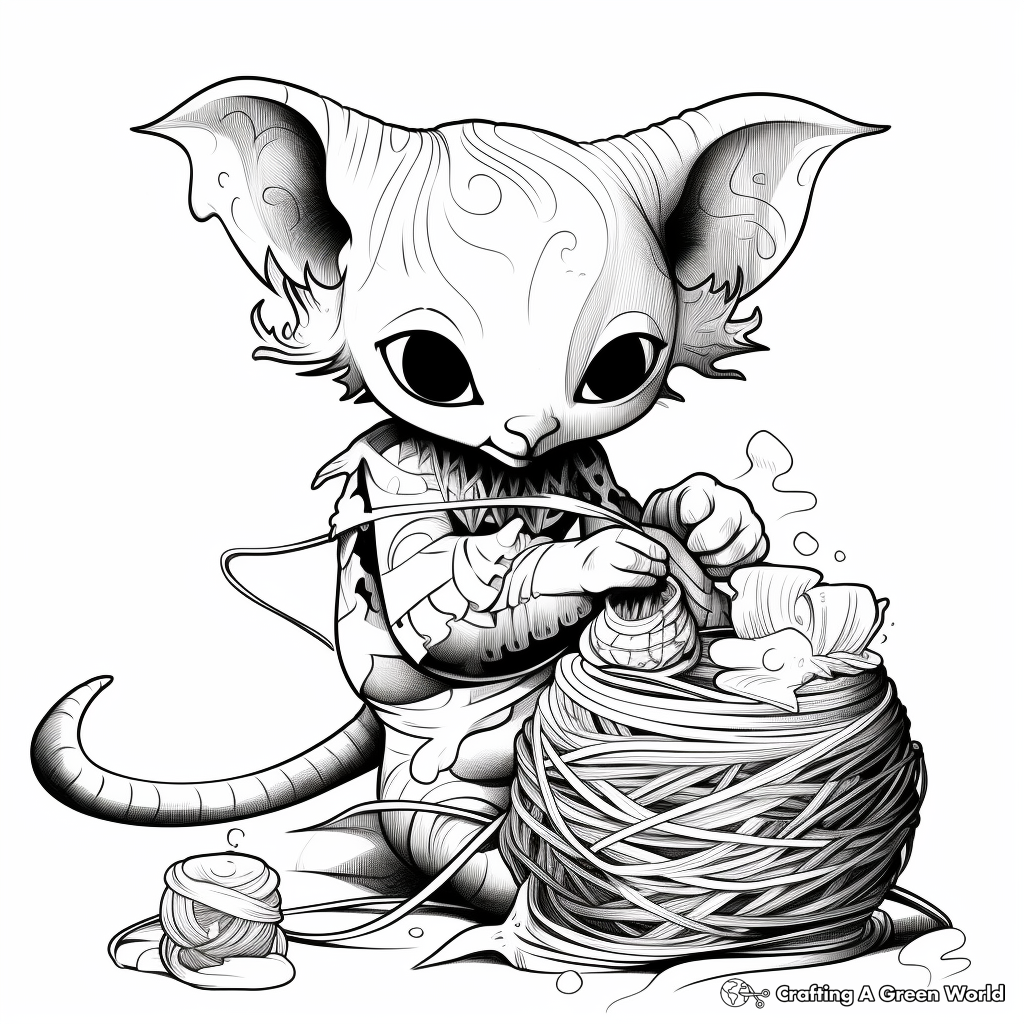 Lovely Sphynx Kitten Playing with Yarn Coloring Pages 1