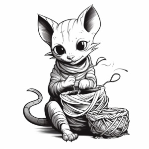 Lovely Sphynx Kitten Playing with Yarn Coloring Pages 2