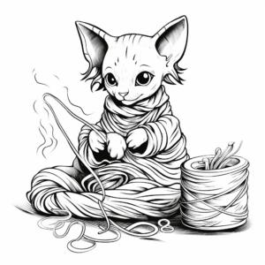 Lovely Sphynx Kitten Playing with Yarn Coloring Pages 3