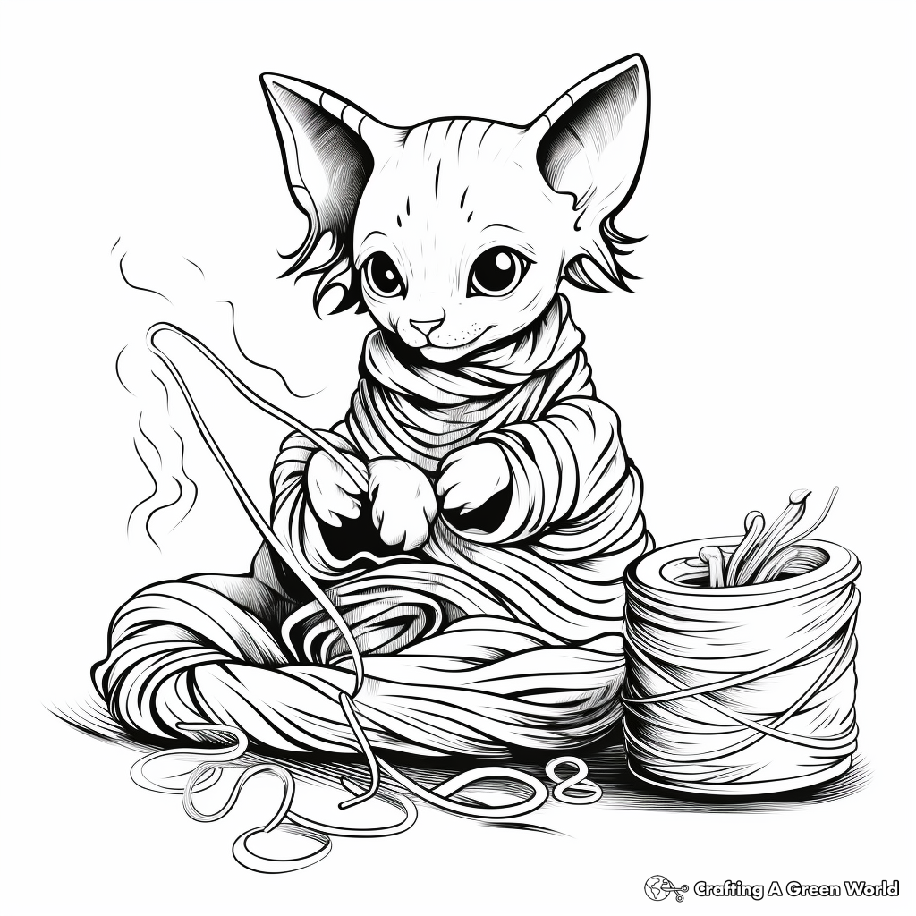 Lovely Sphynx Kitten Playing with Yarn Coloring Pages 3