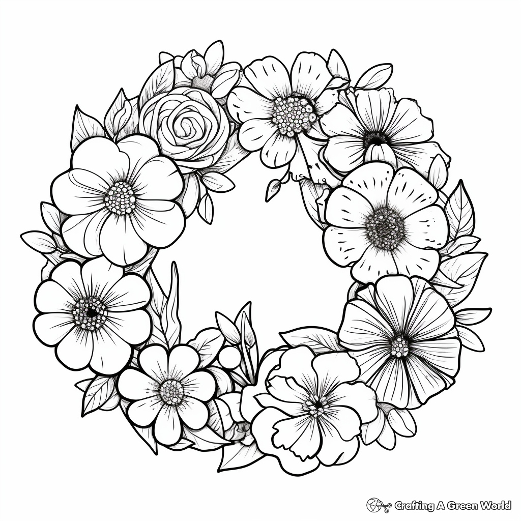 Lovely Zinnia Wreath Coloring Pages 3