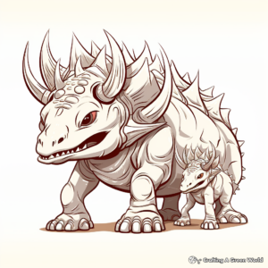 Loving Mother and Baby Triceratops Coloring Pages 1
