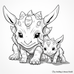 Loving Mother and Baby Triceratops Coloring Pages 2