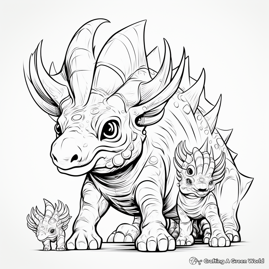Loving Mother and Baby Triceratops Coloring Pages 3