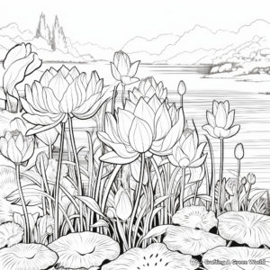 Lush Lotus Garden Coloring Pages for Adults 4