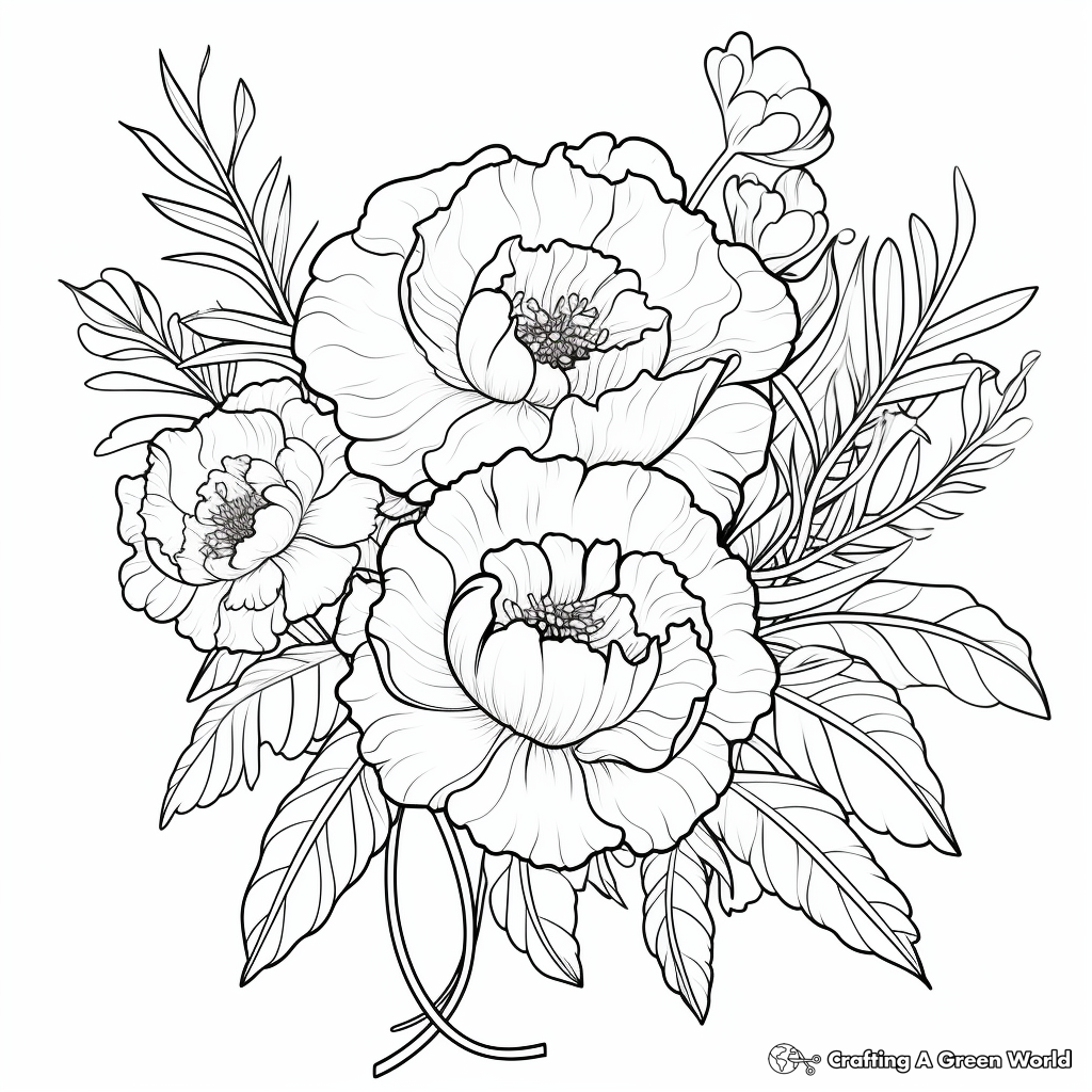 Lush Peony Floral Coloring Pages 2