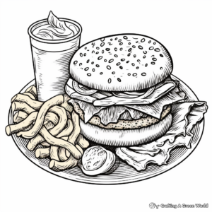 Mac and Cheese Burger Coloring Pages for Junk Food Lovers 3