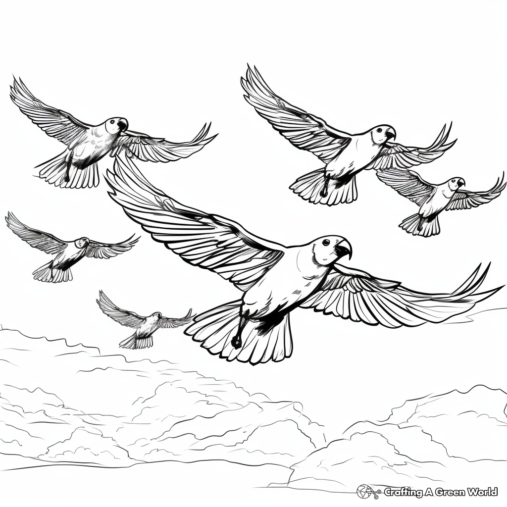 Macaw Flock Flying in the Sky Coloring Sheets 3