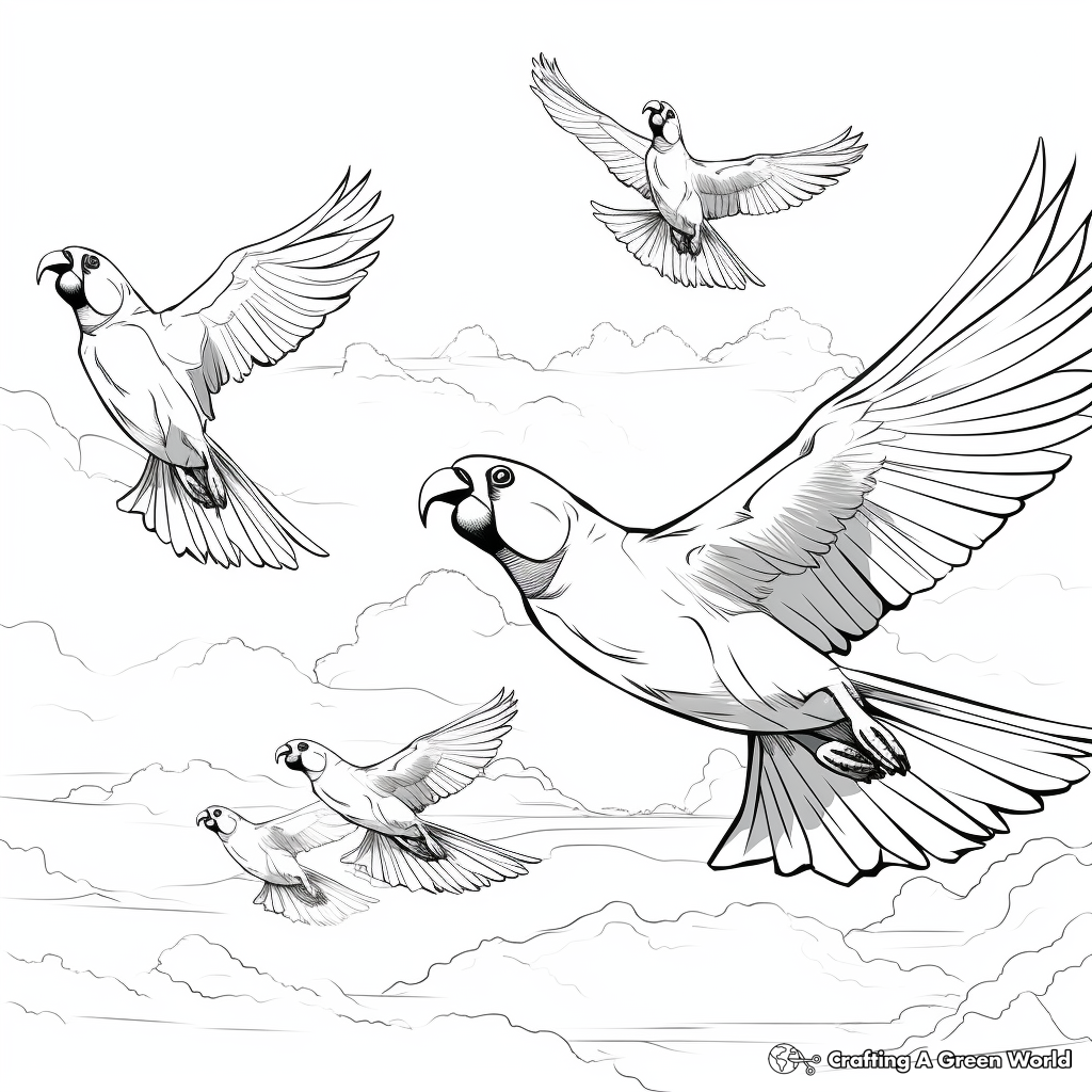 Macaw Flock Flying in the Sky Coloring Sheets 4