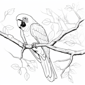 Macaw on a Tree Branch: Jungle-Scene Coloring Pages 1