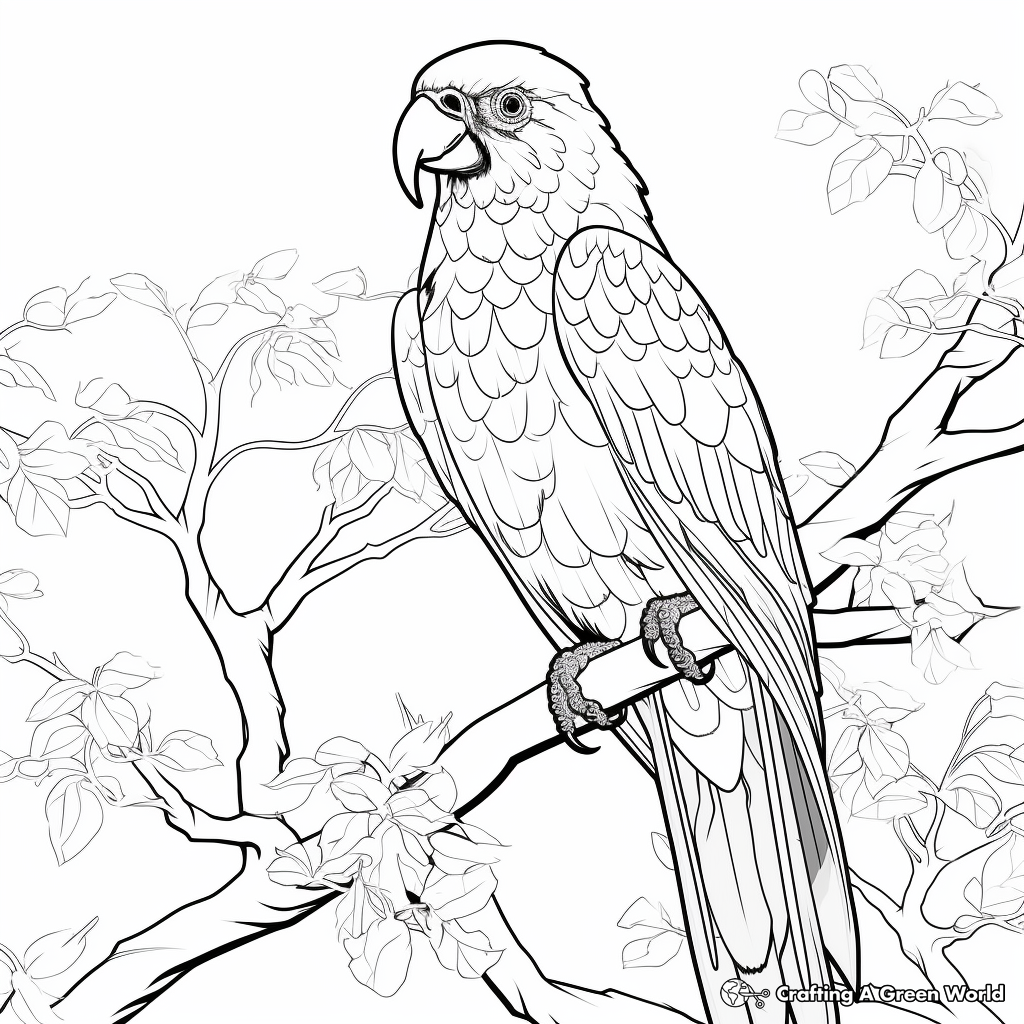 Macaw on a Tree Branch: Jungle-Scene Coloring Pages 4