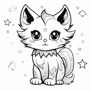 Magical Angel Cat and Stars Coloring Pages 1