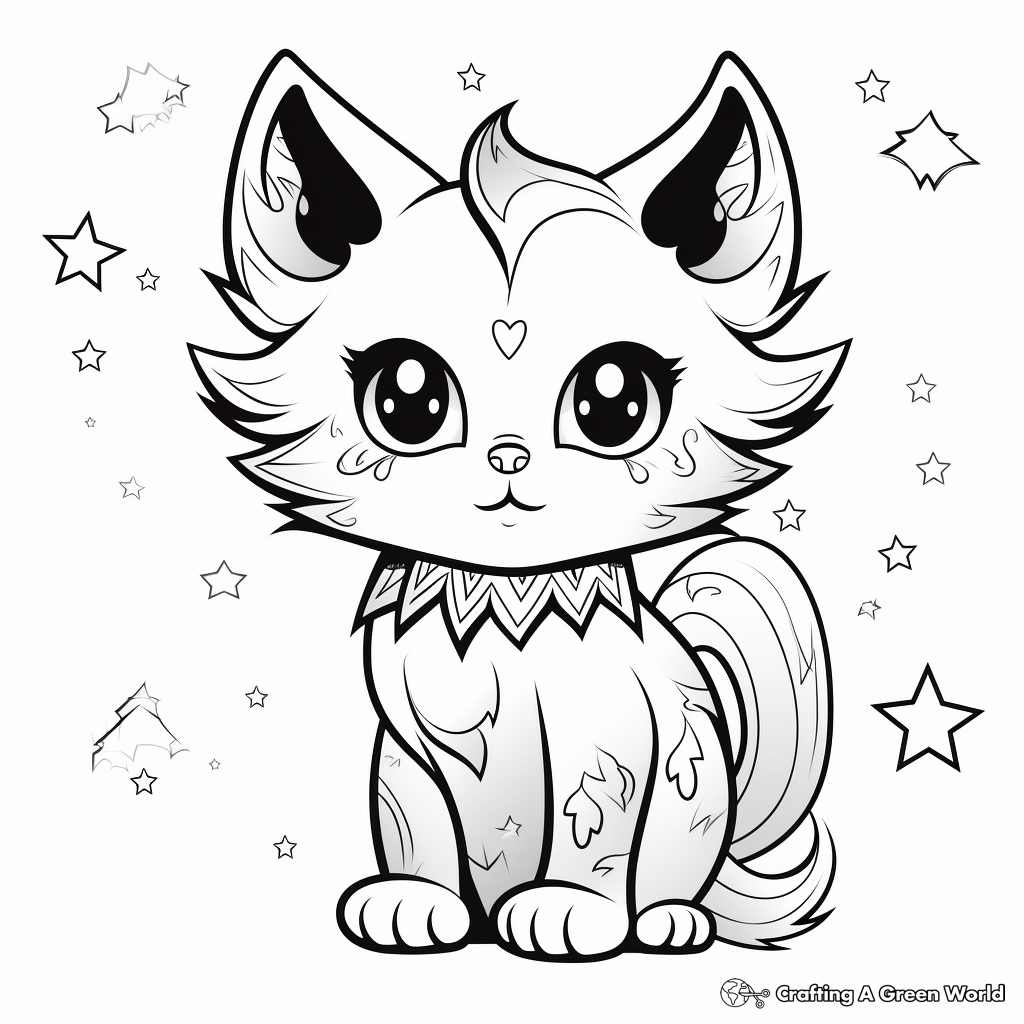 Magical Angel Cat and Stars Coloring Pages 1