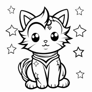 Magical Angel Cat and Stars Coloring Pages 2