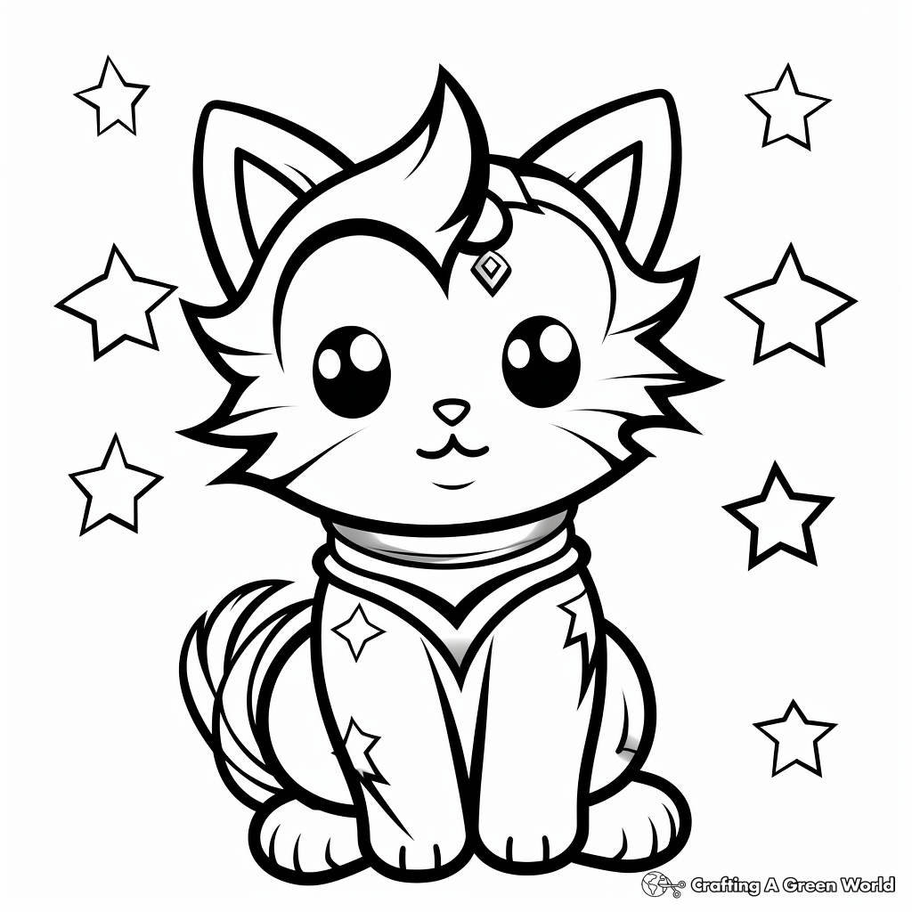 Magical Angel Cat and Stars Coloring Pages 2