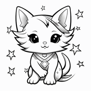 Magical Angel Cat and Stars Coloring Pages 3