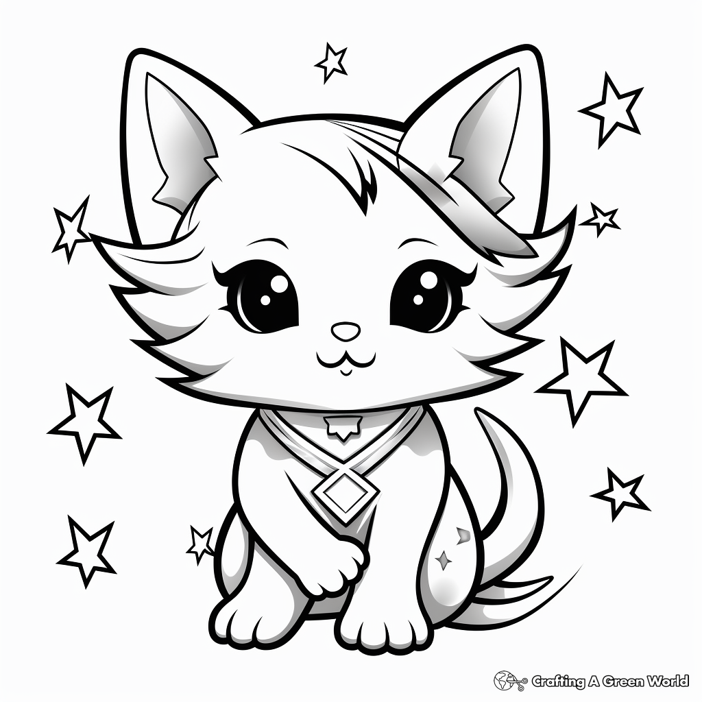 Magical Angel Cat and Stars Coloring Pages 3