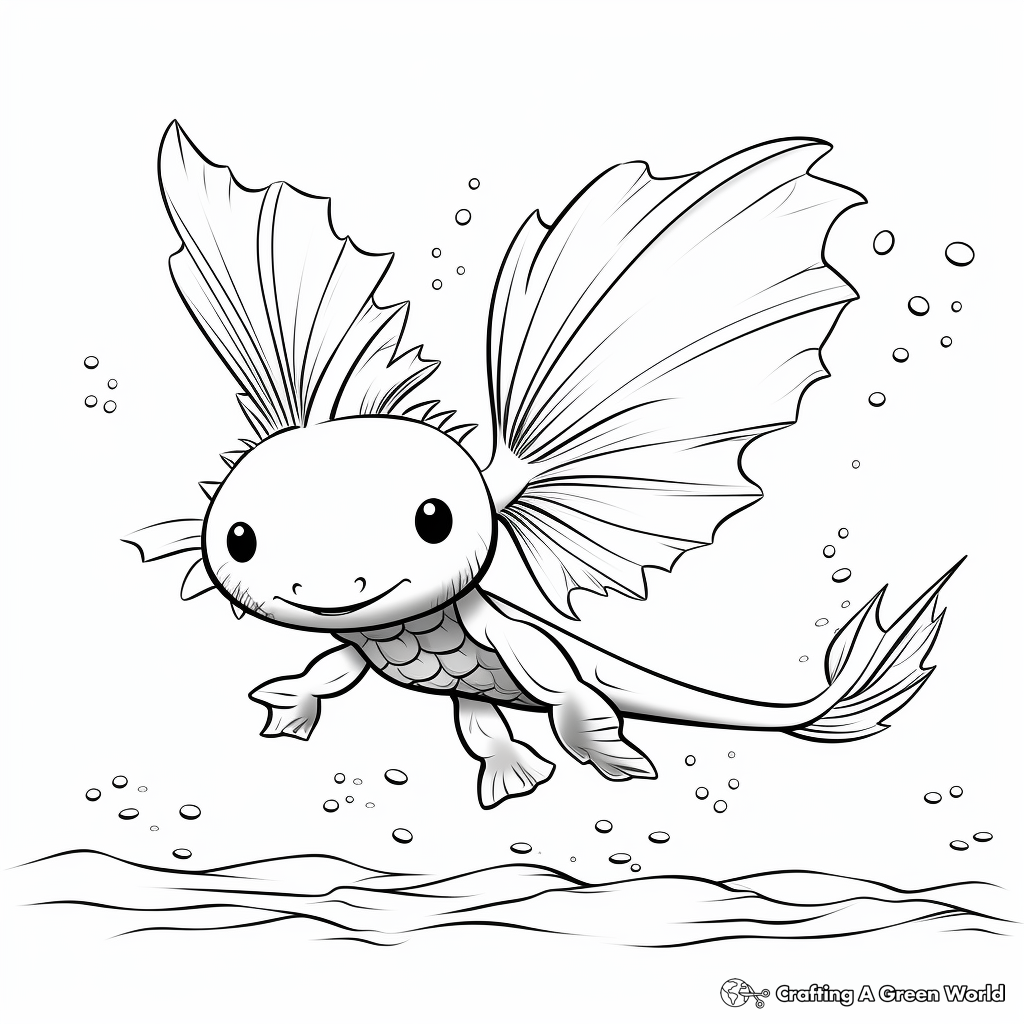 Magical Axolotl with Wings Coloring Pages 1