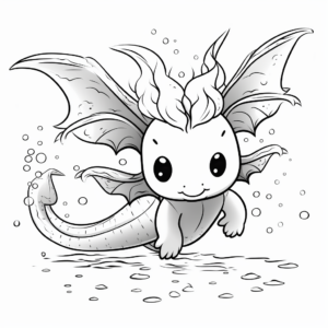 Magical Axolotl with Wings Coloring Pages 2