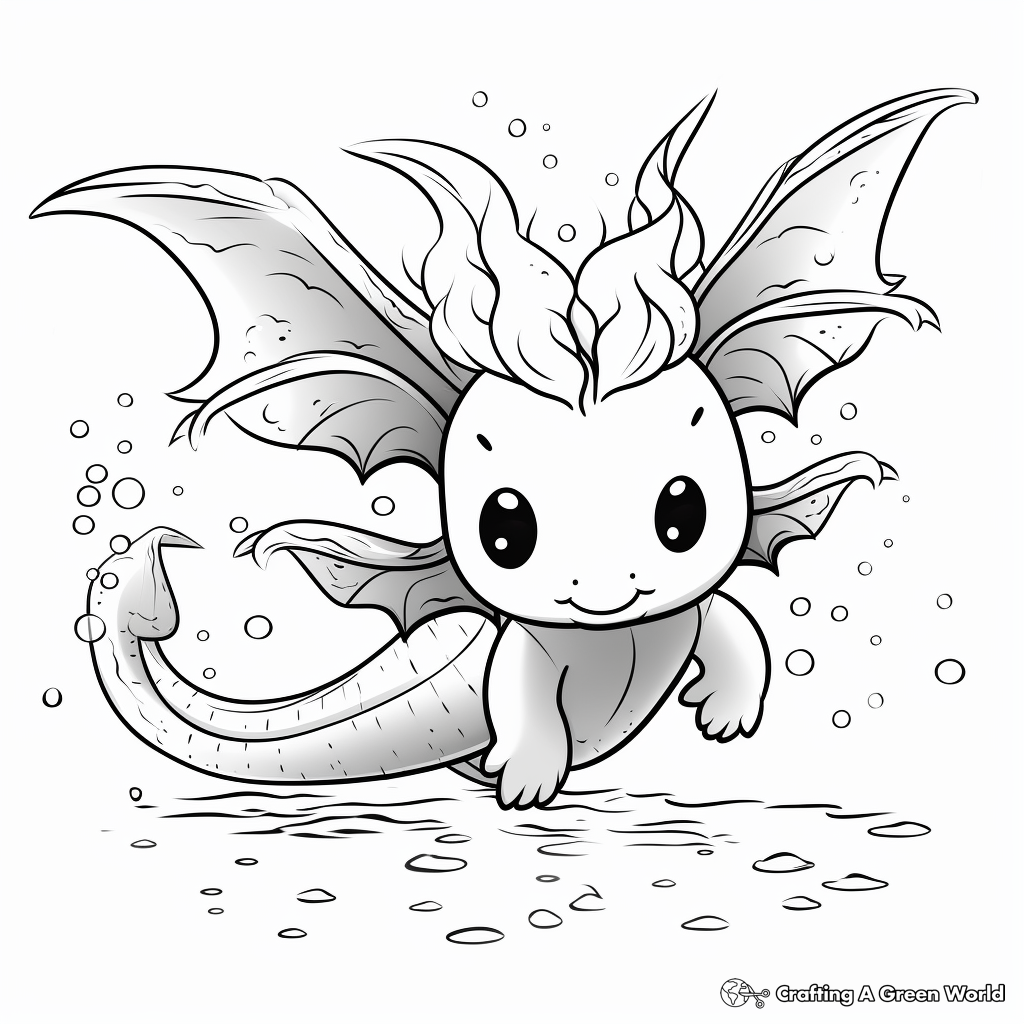 Magical Axolotl with Wings Coloring Pages 2