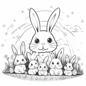 Magical Bunny Family Under the Rainbow Coloring Pages 1