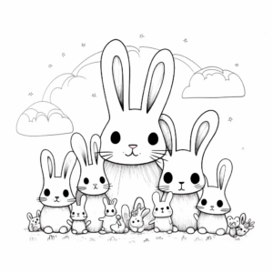 Magical Bunny Family Under the Rainbow Coloring Pages 4