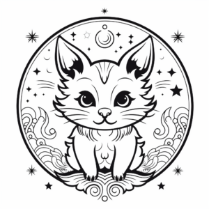 Magical Cat and Moon Mandala Coloring Pages 3