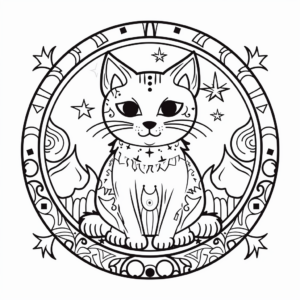 Magical Cat and Moon Mandala Coloring Pages 4