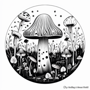 Magical Fairy Circle Mushroom Coloring Pages 1