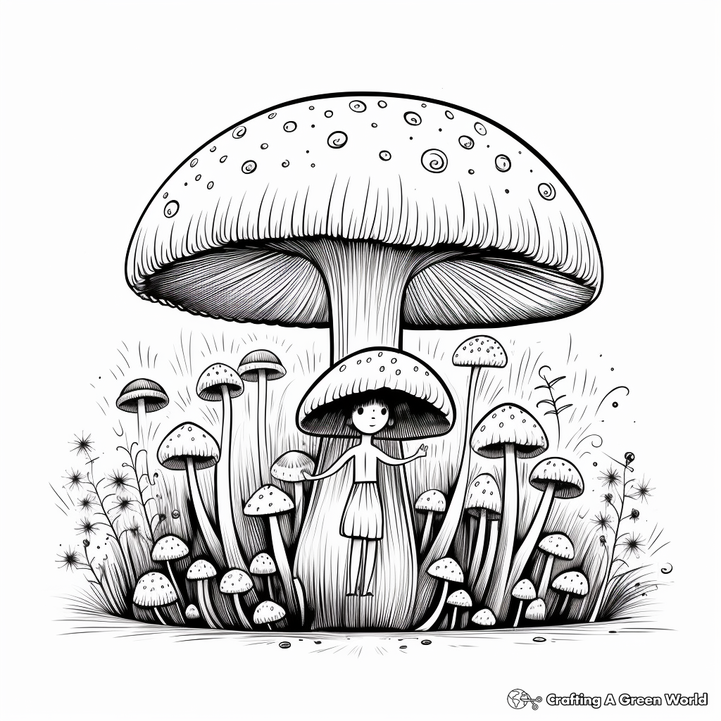 Magical Fairy Circle Mushroom Coloring Pages 2