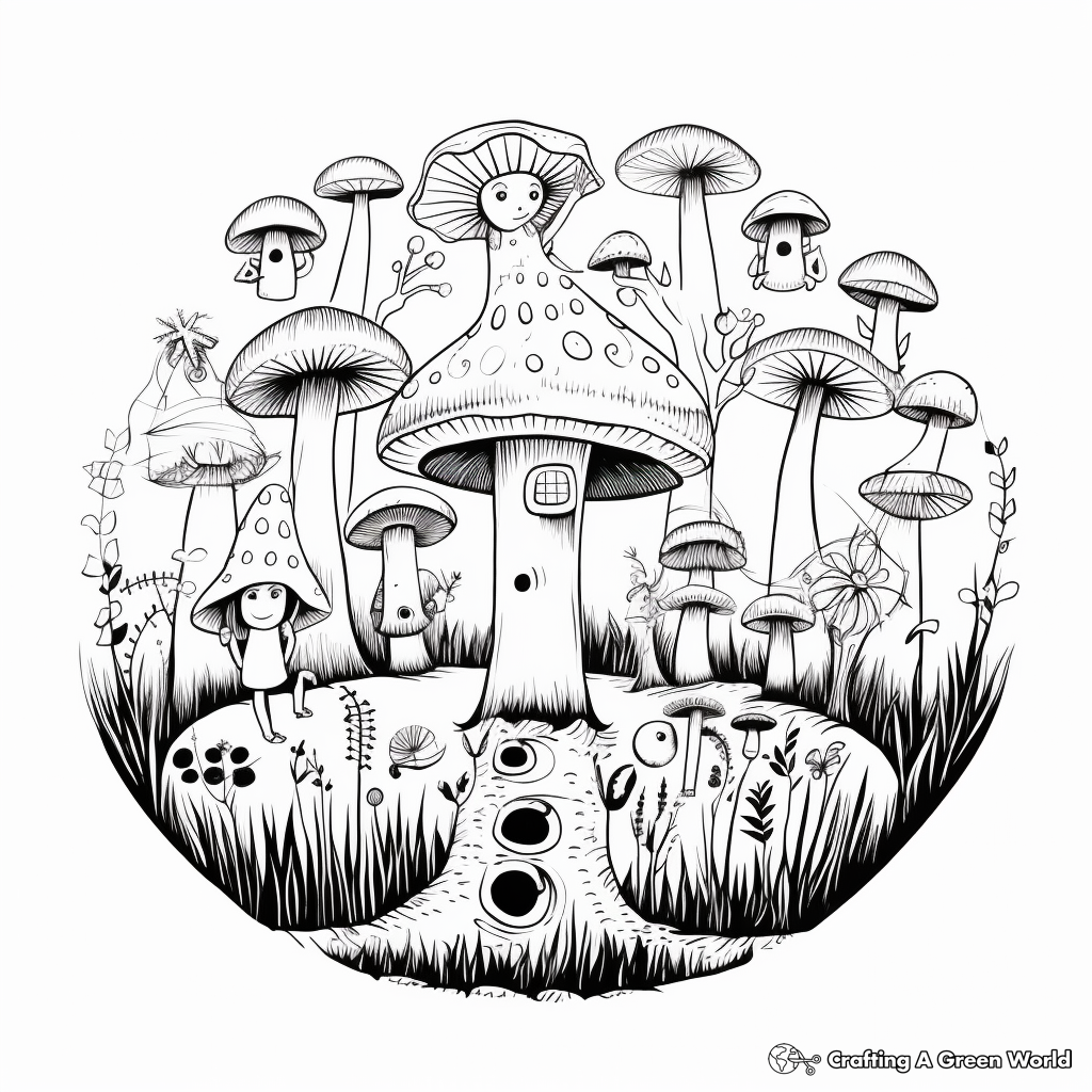 Magical Fairy Circle Mushroom Coloring Pages 3