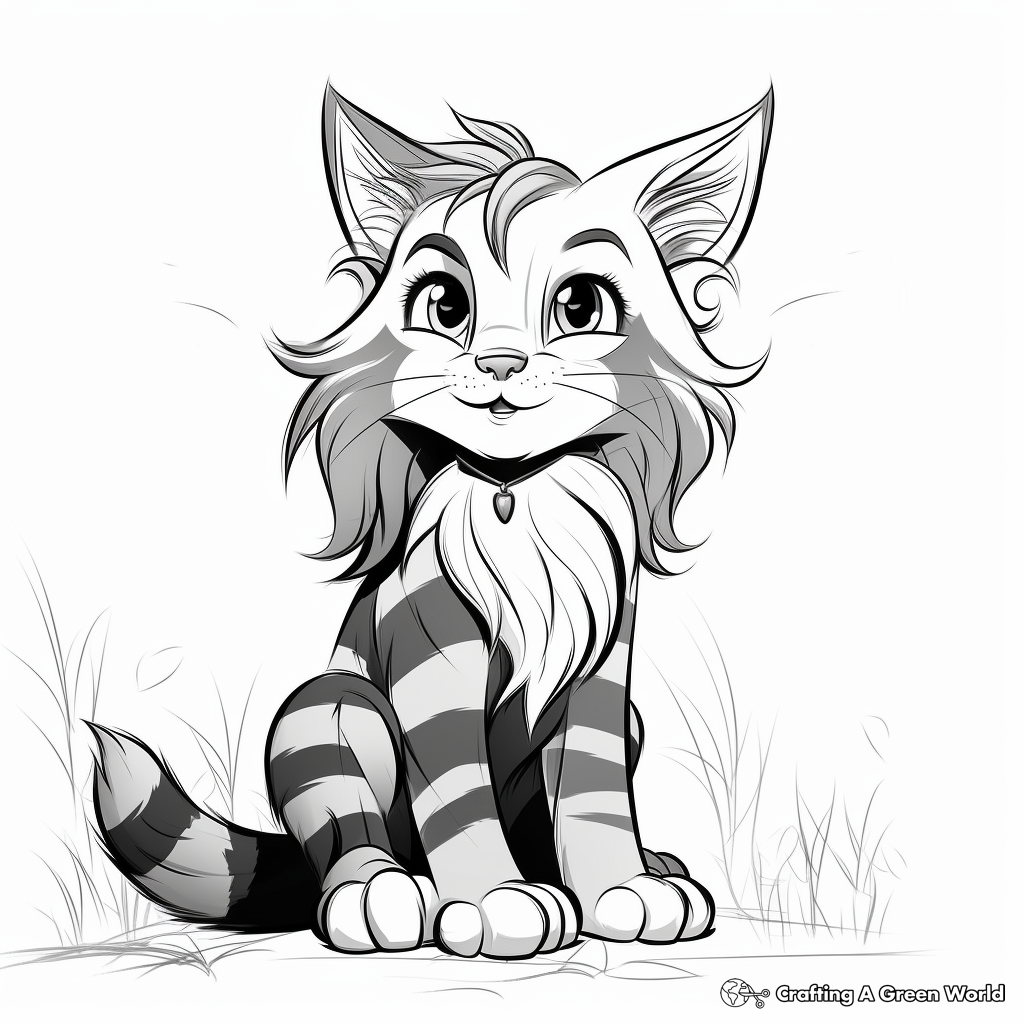 Magical Maine Coon in Aesthetic Background Coloring Sheets 1