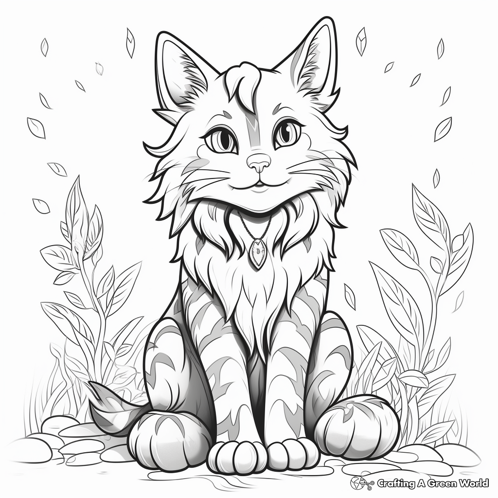 Magical Maine Coon in Aesthetic Background Coloring Sheets 4