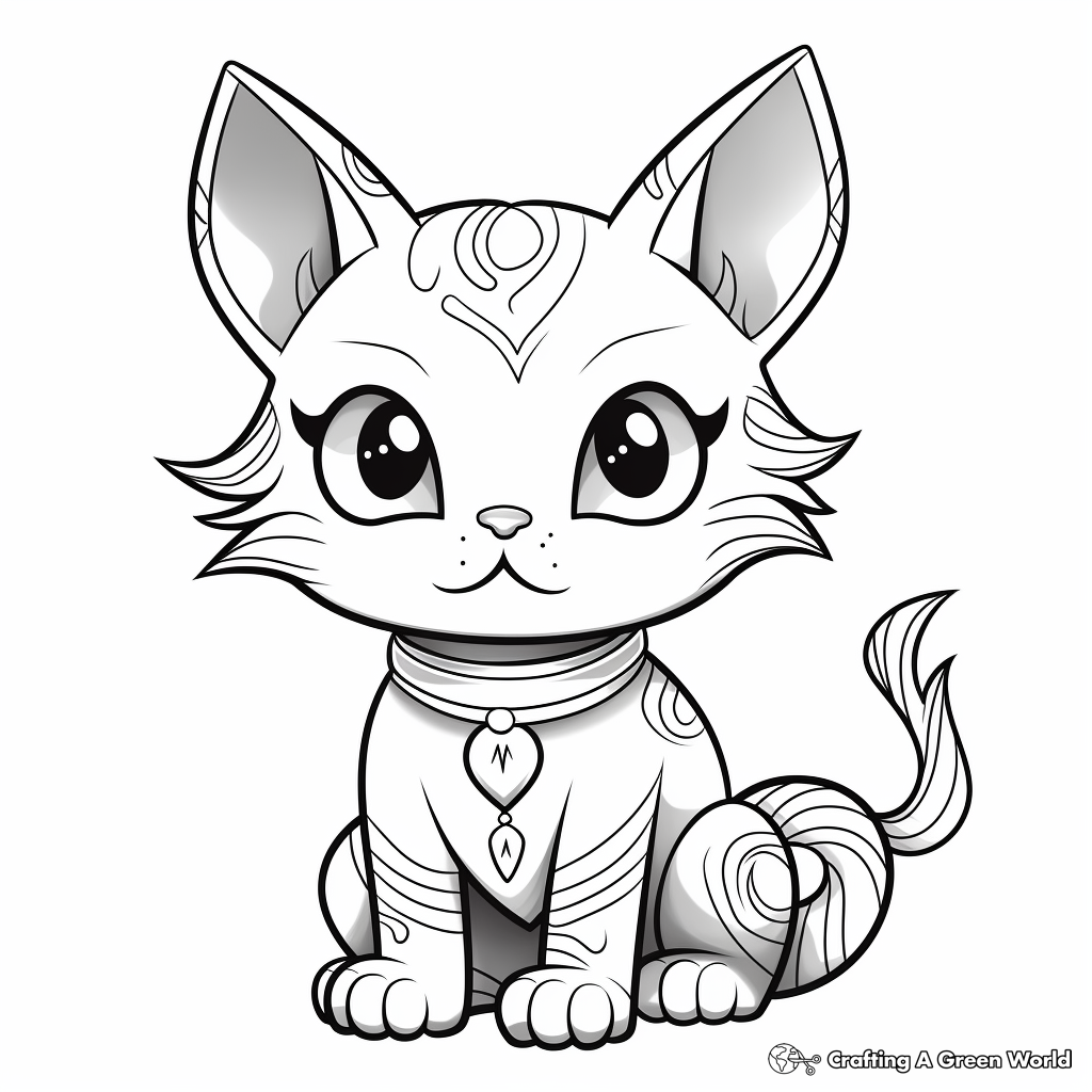 Magical Rainbow Cat Coloring Pages 2