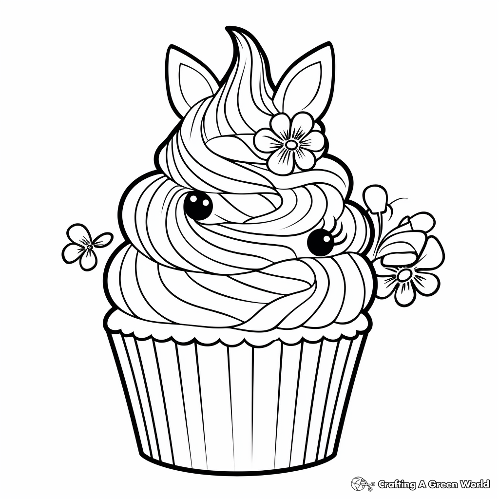 Magical Unicorn Cupcake Coloring Pages 1