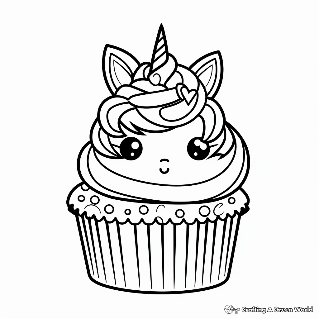 Magical Unicorn Cupcake Coloring Pages 4
