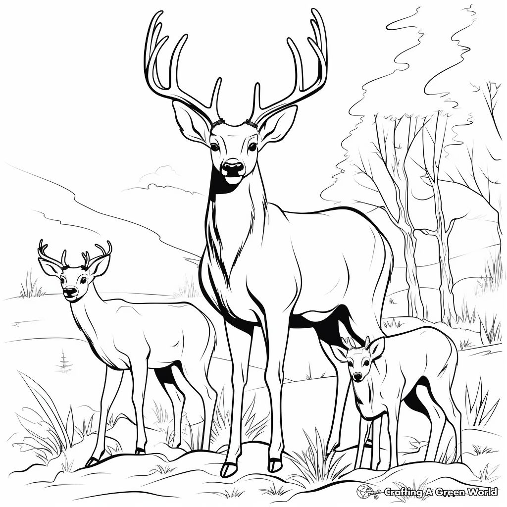 Majestic Antlered Buck and Graceful Doe Coloring Pages 3