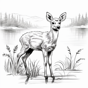 Majestic Baby Deer by the Lake Coloring Pages 1