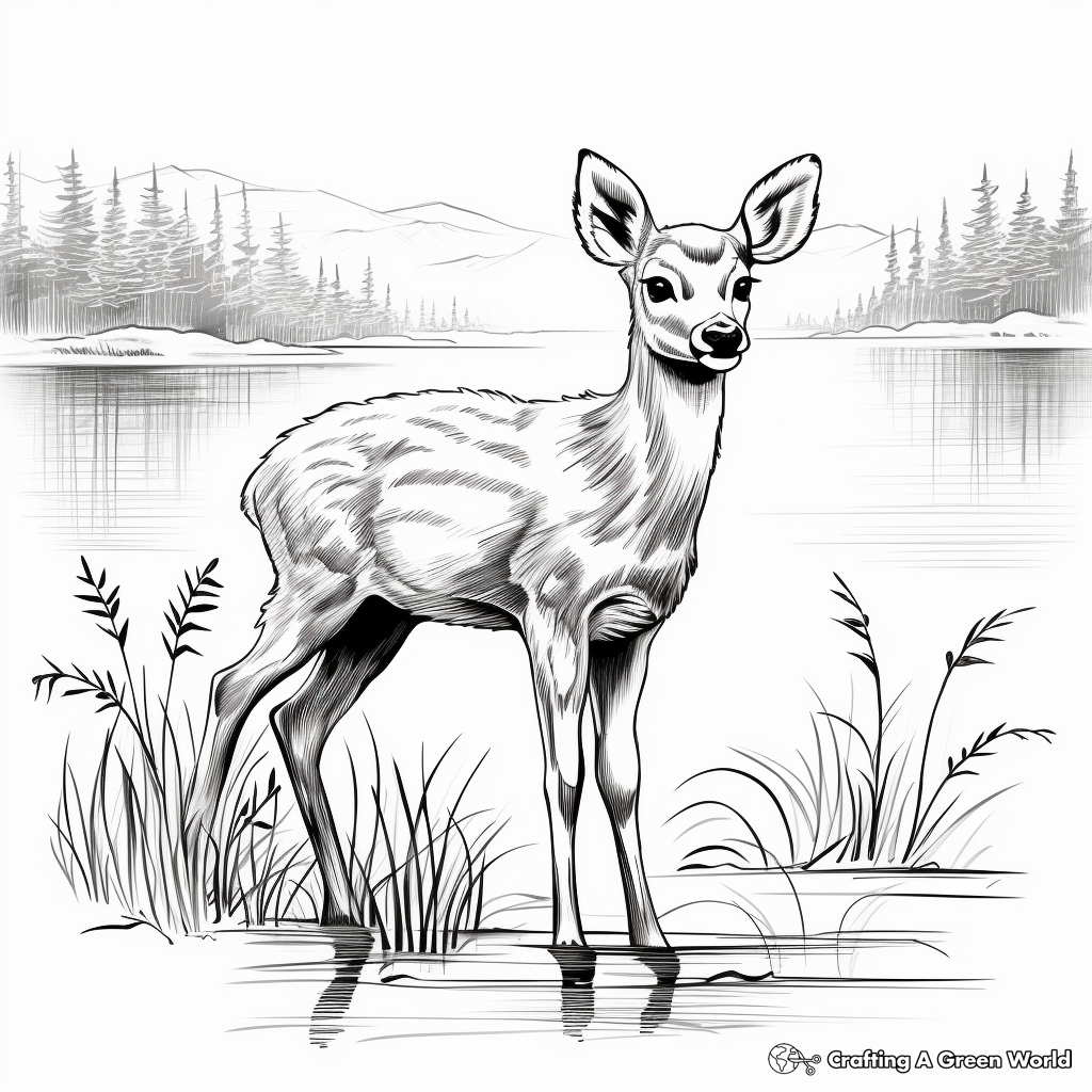Majestic Baby Deer by the Lake Coloring Pages 1