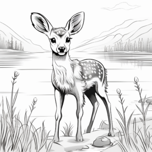 Majestic Baby Deer by the Lake Coloring Pages 3