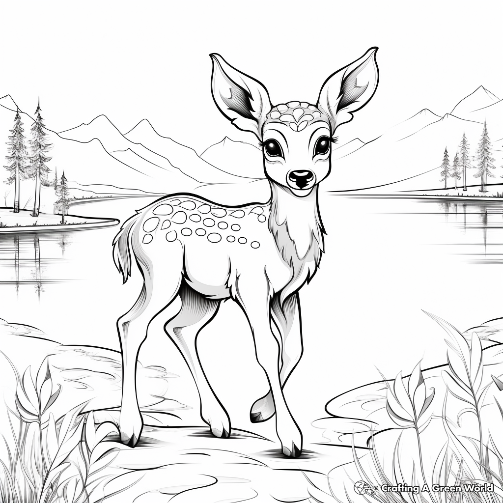Majestic Baby Deer by the Lake Coloring Pages 4